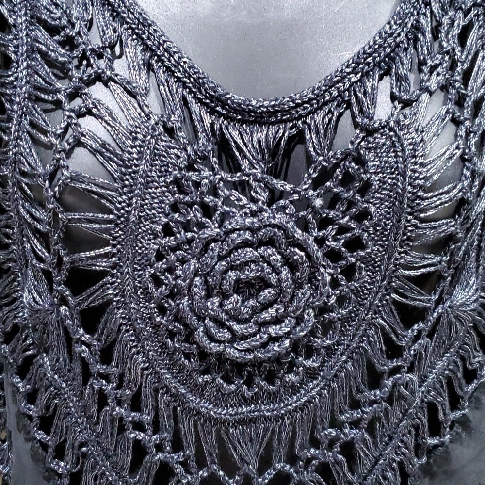 BLACK KNIT TOP WITH FAUX SUEDE ACCENTS SIZE LARGE - Picture 4 of 9